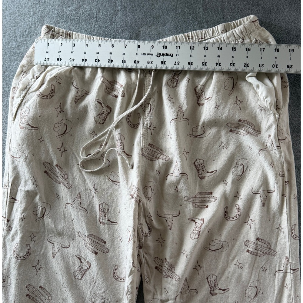 Cali 1850 Western Print Pajama Pants Cream Linen Blend Wide Leg XL Womens - Picture 5 of 8